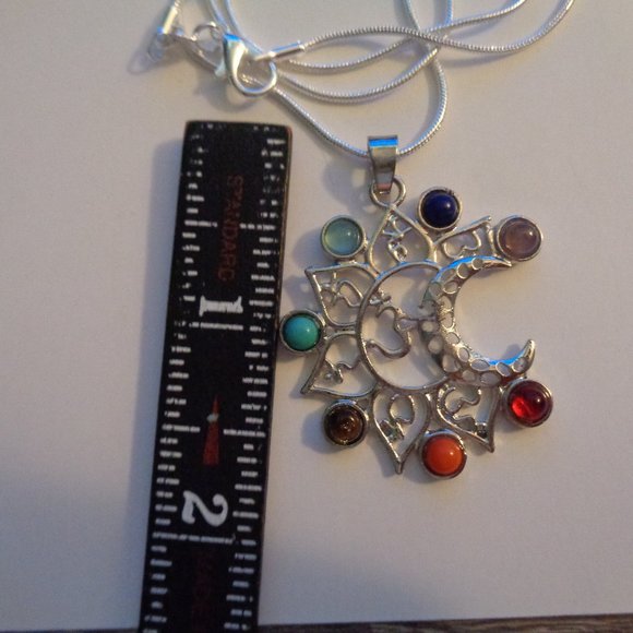 Chakra ohm Moon Necklace Gemstone Chakra Pendant - Picture 6 of 8